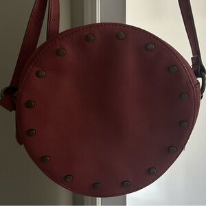 Blush Circular Crossbody Bag With Studded Design